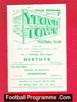 Yeovil Town v Merthyr Tydfil 1952 - football programme