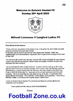 Millwall Ladies v Langford 2002 - Womens Football