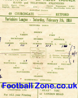 Retford Town v Wombwell Athletic 1953 – Yorkshire League