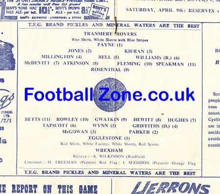 Tranmere Rovers v Wrexham 1955