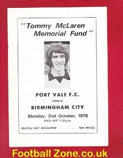 Tommy McLaren Testimonial Benefit Match Port Vale 1978