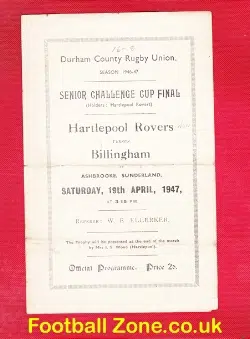 Hartlepool Rovers Rugby v Billingham 1947 - Senior Cup Final