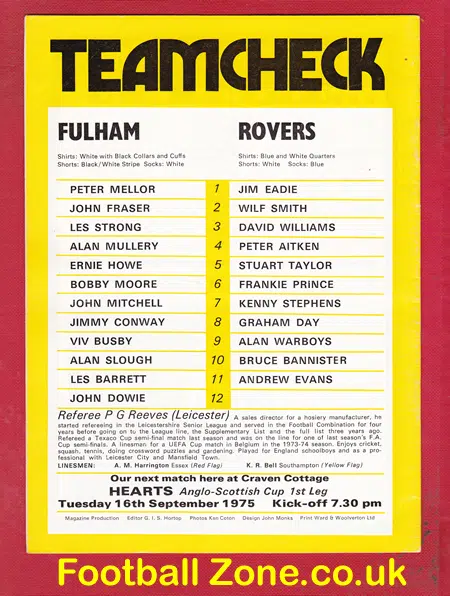 Fulham v Bristol Rovers 1975 – Included Bobby Moore