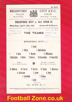 Bradford City v All Star X1 1954 – inc Matthews + Swift