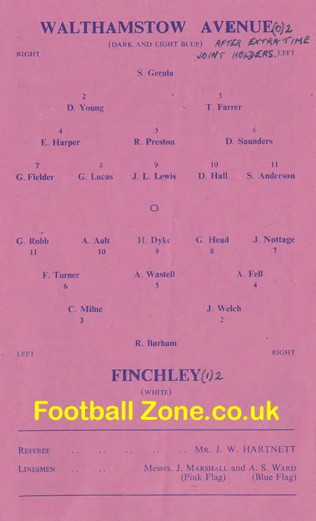Walthamstow Avenue v Finchley 1953 - Senior Cup Final