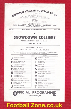 Charlton Athletic v Snowdown Colliery 1961 – Single Sheet