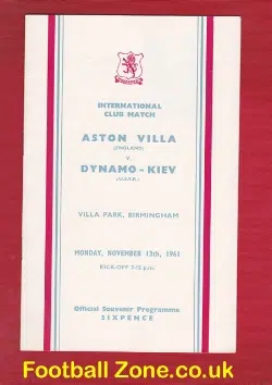 Aston Villa v Dynamo Kiev 1961 – Plus Football Ticket
