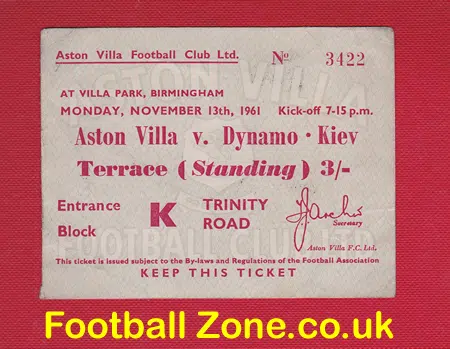 Aston Villa v Dynamo Kiev 1961 – Plus Football Ticket