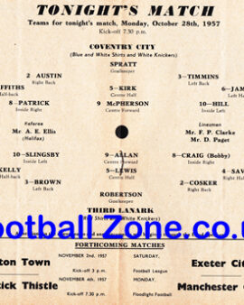 Coventry City v Third Lanark 1957 – Friendly Match