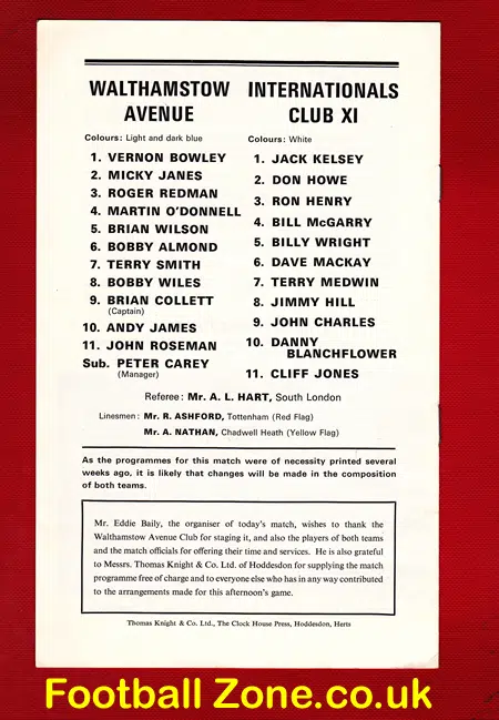 Sonny Walters Memorial Match Walthamstow Avenue 1971