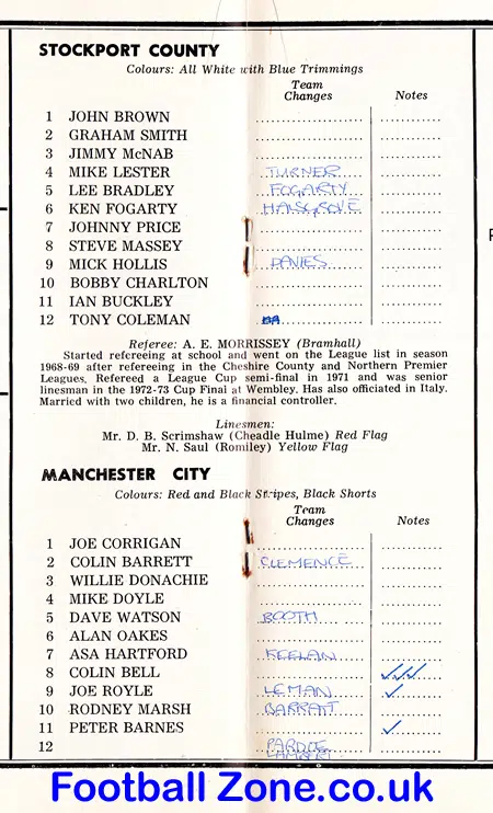 Stockport County v Manchester City 1975 - Plus Bobby Charlton
