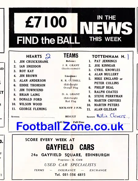 Heart Of Midlothian v Tottenham 1971 – Friendly Game