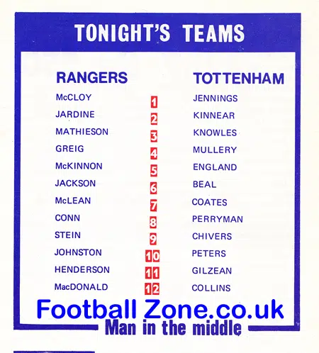 Glasgow Rangers v Tottenham 1971 – Friendly Match