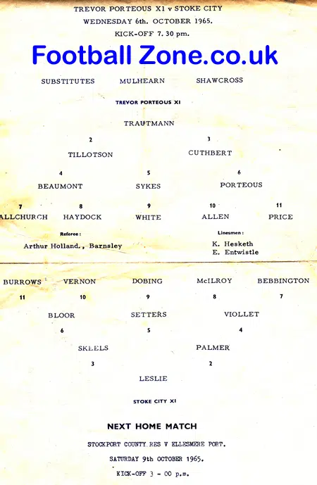 Trevor Porteous Testimonial Benefit Match Stockport County 1965