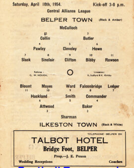 Belper Town v Ilkeston Town 1954 – Central Alliance League