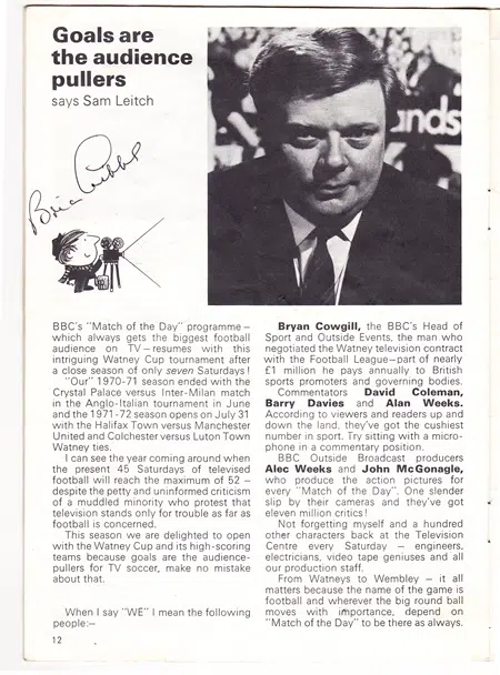 Colchester United v WBA 1971 - Watney Cup Final Multi Autograph