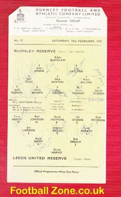 Burnley v Leeds United 1967 - Reserves - Multi Autographs SIGNED