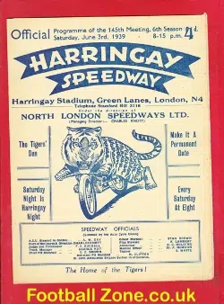 Harringay Speedway v West Ham 1939 – 1930s Speedway Programme