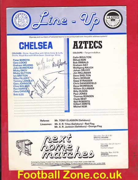 Chelsea v Los Angeles Aztecs 1979 – Friendly USA America Signed