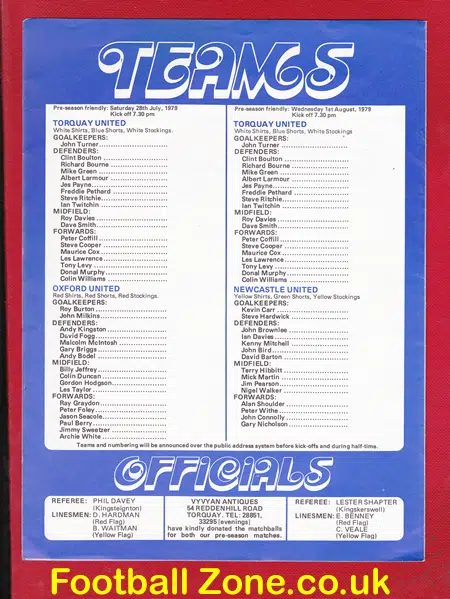 Torquay United v Newcastle United 1979 - Multi Autographed