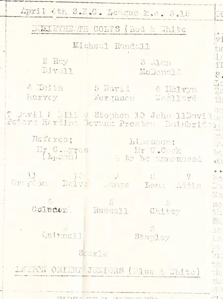 Bexleyheath Welling Colts v Leyton Orient Juniors 1959