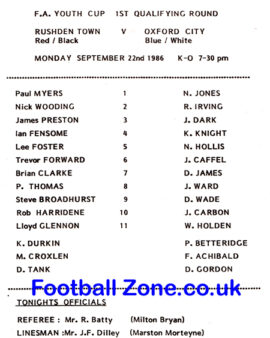 Rushden Town v Oxford City 1986 – Youth Cup