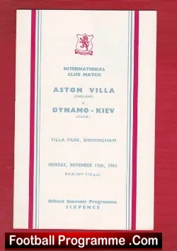 Aston Villa v Dynamo Kiev 1961 – Plus Football Ticket