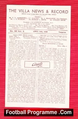 Aston Villa v Liverpool 1948 – 1940s Football Programme