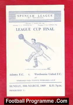 Atlanta v Westbourne United 1969 - Cup Final at Wimbledon - football programme