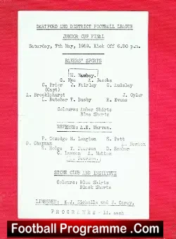 Bakers Sports v Stone Club Institute 1949 – Junior Cup Final
