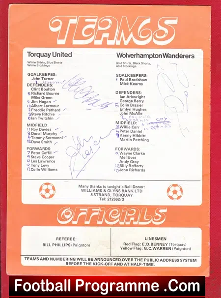 Ben Street Testimonial Benefit Torquay United 1979 – Autographs