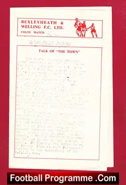 Bexleyheath Welling Colts v Leyton Orient Juniors 1959 - football programme