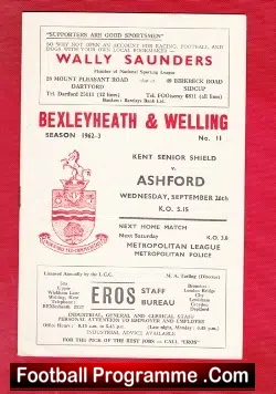Bexleyheath Welling v Ashford Town 1962 - Senior Shield Match - football programme