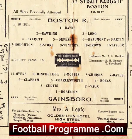Boston United v Gainsborough 1948 – 1940’s