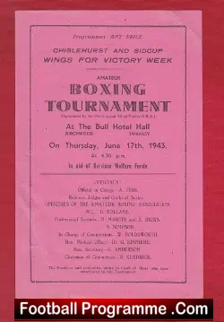 Boxing - Chislehurst Sidcup Boxing Programme 1943 - boxing programme