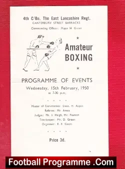 Boxing - East Lancashire Regiment Amateur Boxing Event 1950 - boxing programme