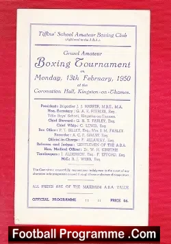 Boxing - Tiffins School Amateur Boxing Club Tournament 1950 - boxing programme