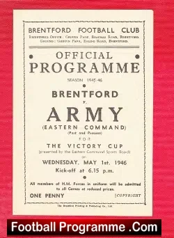 Brentford v British Army Eastern Command 1946 - Victory Cup - football programme