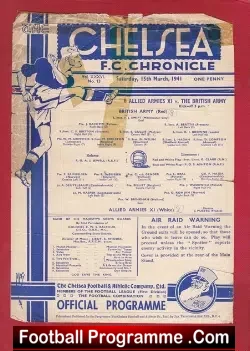 British Army v Allied Army 1941 - at Chelsea - football programme