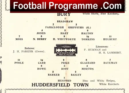 Bury v Huddersfield Town 1945 – Old Programme