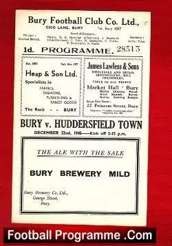 Bury v Huddersfield Town 1945 - Old Programme - football programme