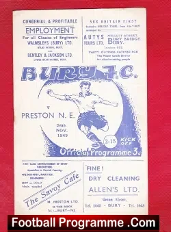 Bury v Preston 1949 – Old 1940s Shakers Programme
