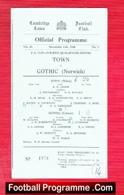 Cambridge Town v Gothic 1948 - Norwich - FA Cup - football programme