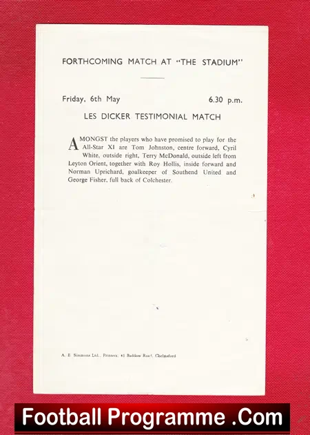 Chelmsford City v Barry Town 1960 – Single Sheet Programme