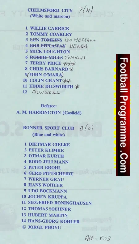 Chelmsford City v Bonner SC 1974 – Germany – Friendly Match