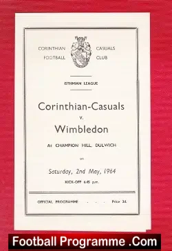 Corinthian Casuals v Wimbledon 1964 - football programme