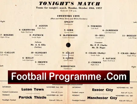 Coventry City v Third Lanark 1957 – Friendly Match
