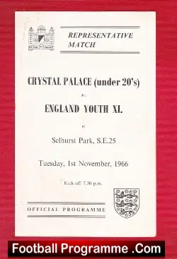 Crystal Palace Under 20s v England Youth 1966 – Selhurst Park