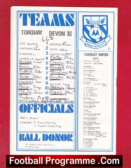 Dave Stocks Testimonial Benefit Match Torquay United 1977