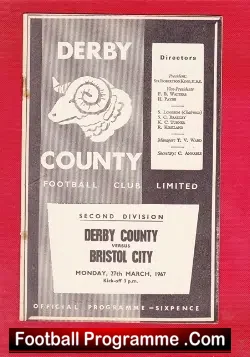 Derby County v Bristol City 1967 - football programme